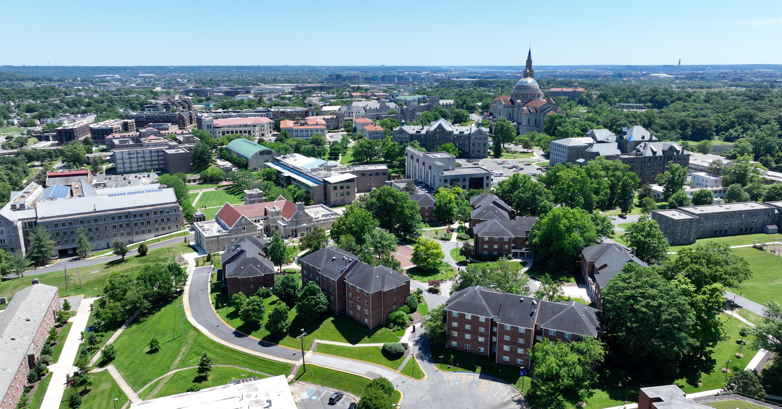 A bird's eye view of Catholic University campus.