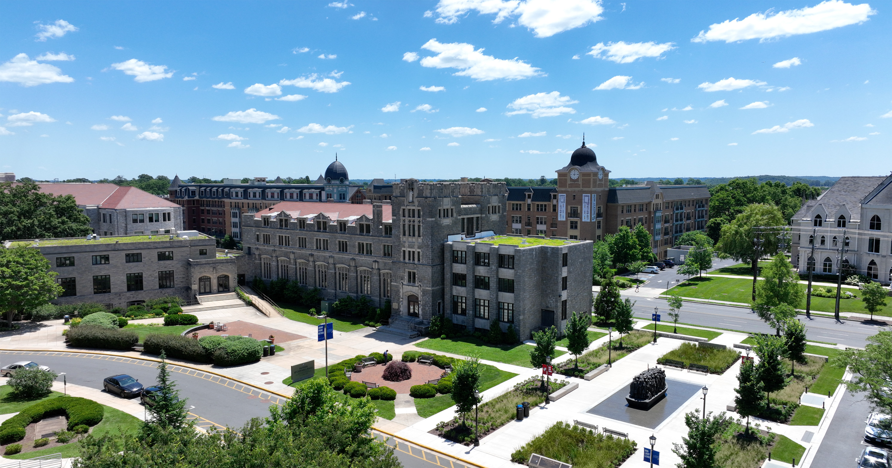 A bird's eye view of Catholic University campus.