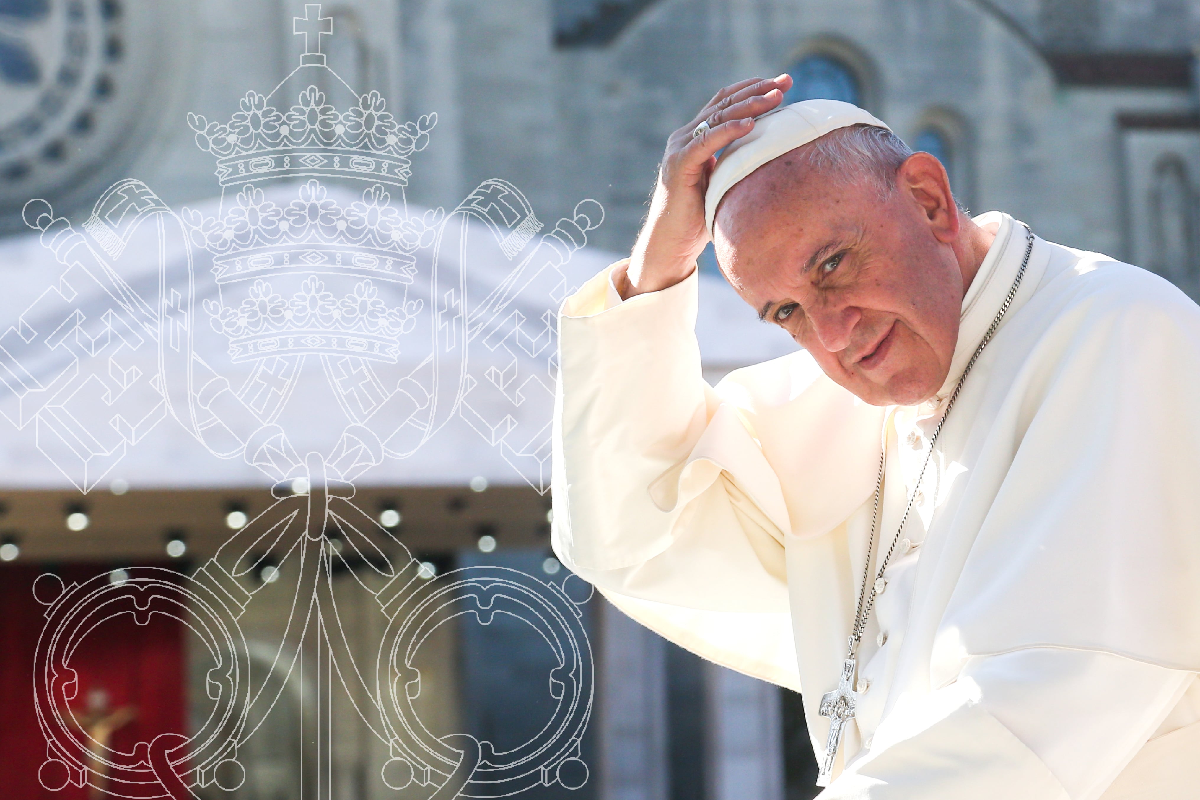 Pope Francis looking straight at the camera during his visit to CUA