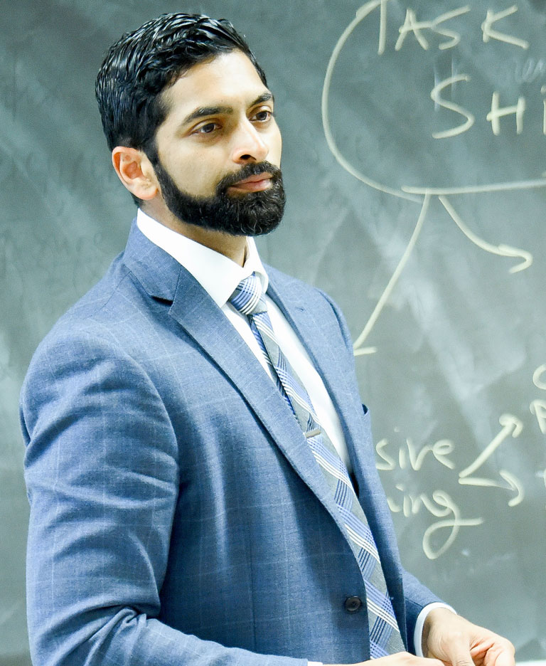 Brandon Vaidyanathan in a classroom.