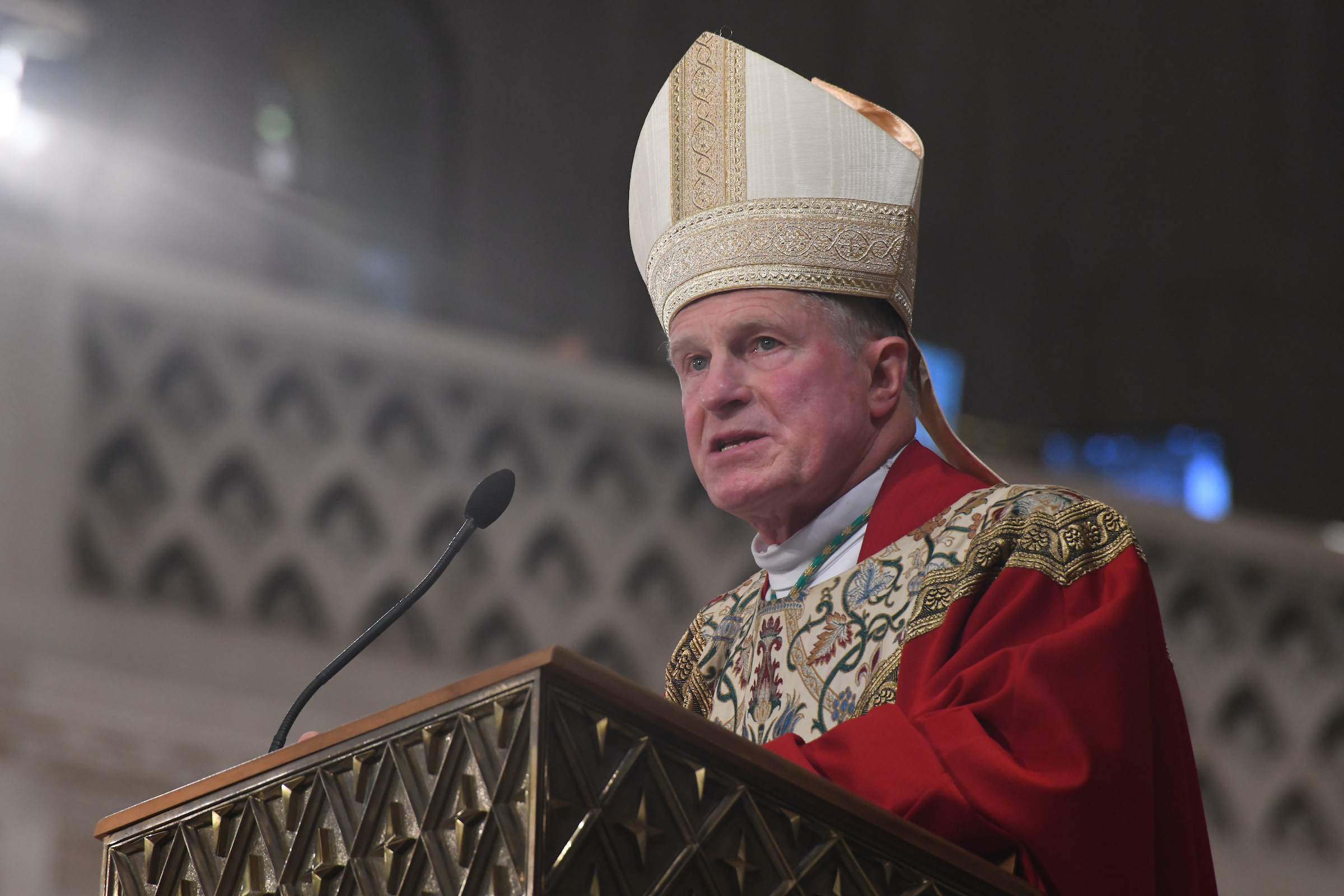 Archbishop Broglio preaches from the pulpit at the Basilica. 