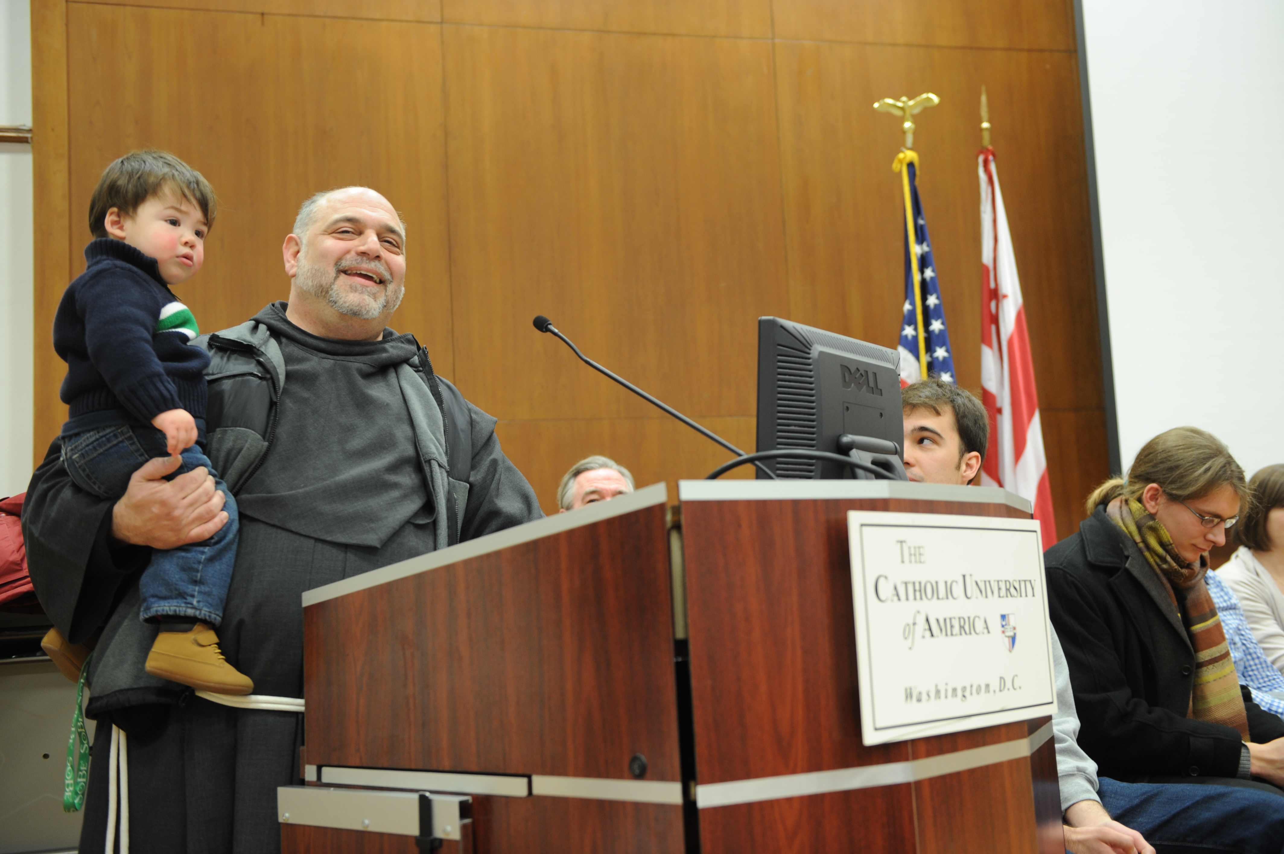Fr. Jude speaking at the March for Life event at Catholic University.