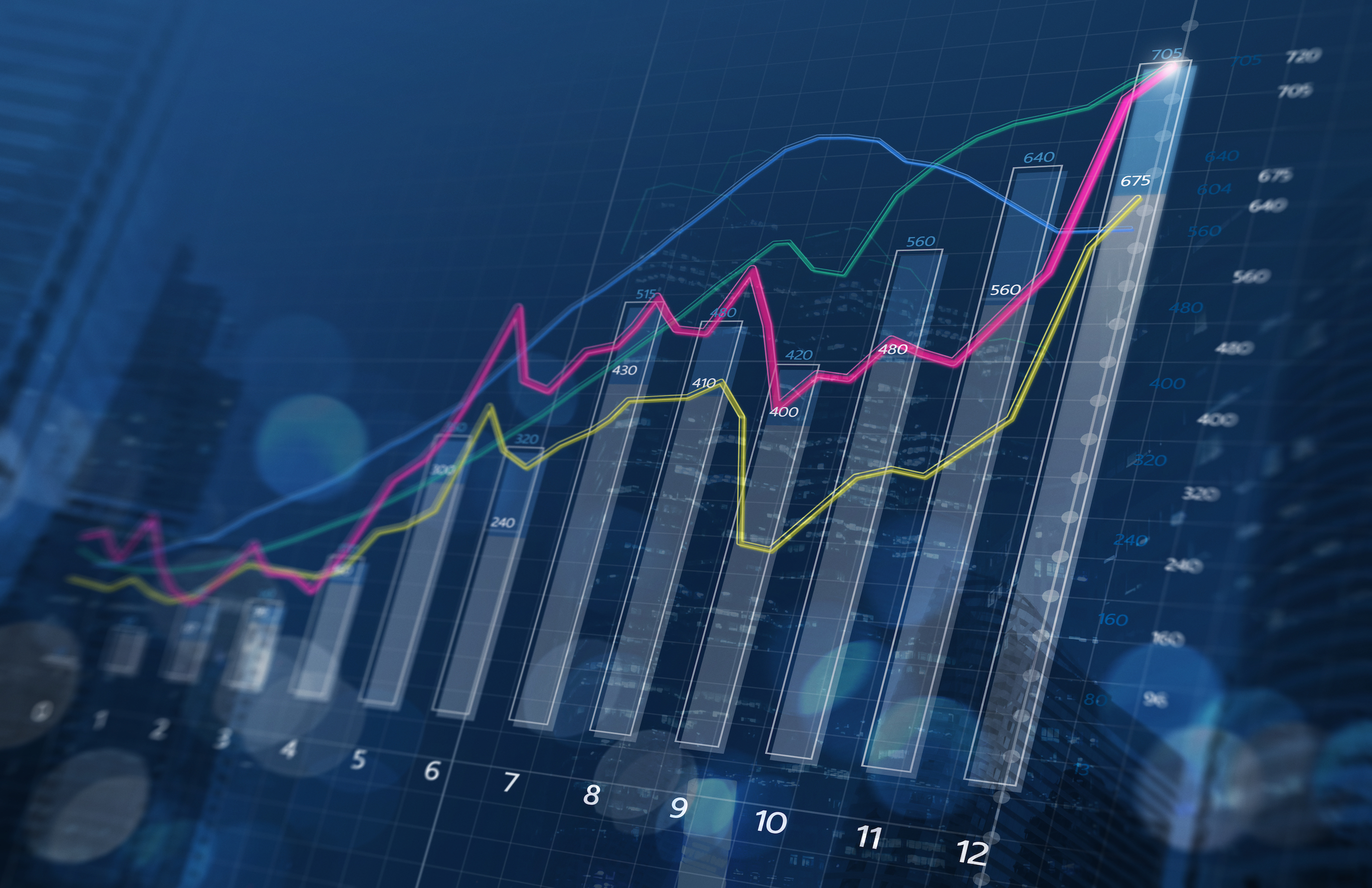 a chart of data with lines and a graph on a blue background