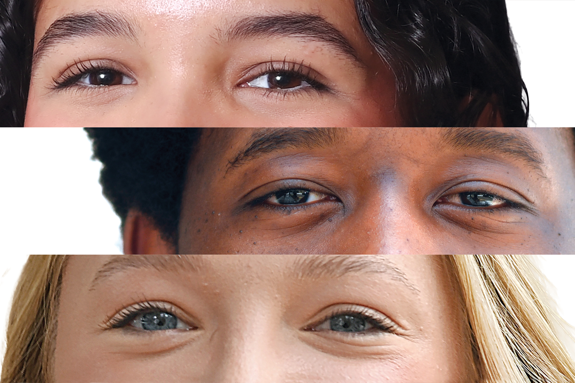a collage of different students' smiling eyes
