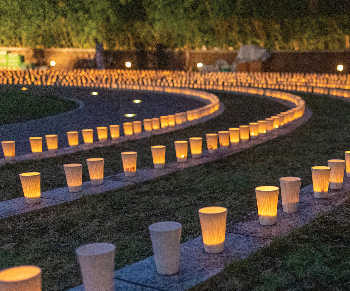 A circle of lanterns at Hypocenter Park to honor the victims during this memorial service.