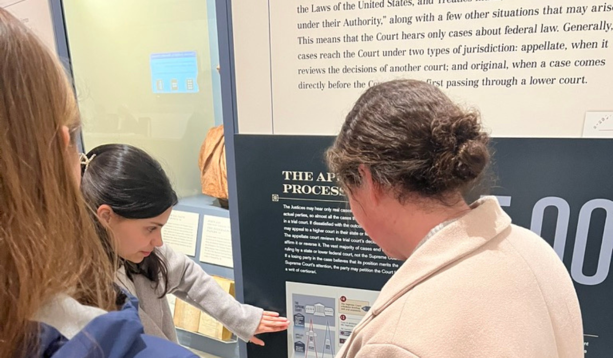 Students viewing an exhibition at the US Supreme Court.