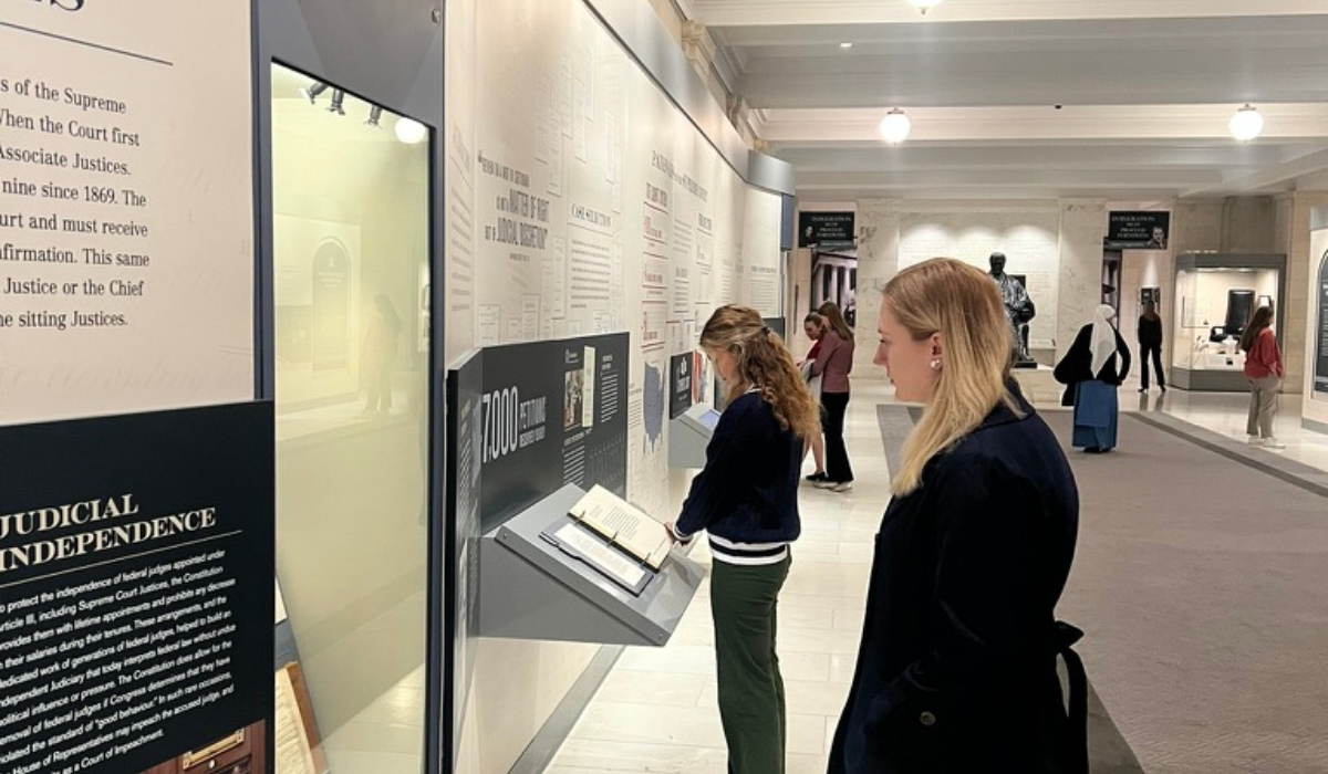 Students viewing an exhibition at the US Supreme Court.