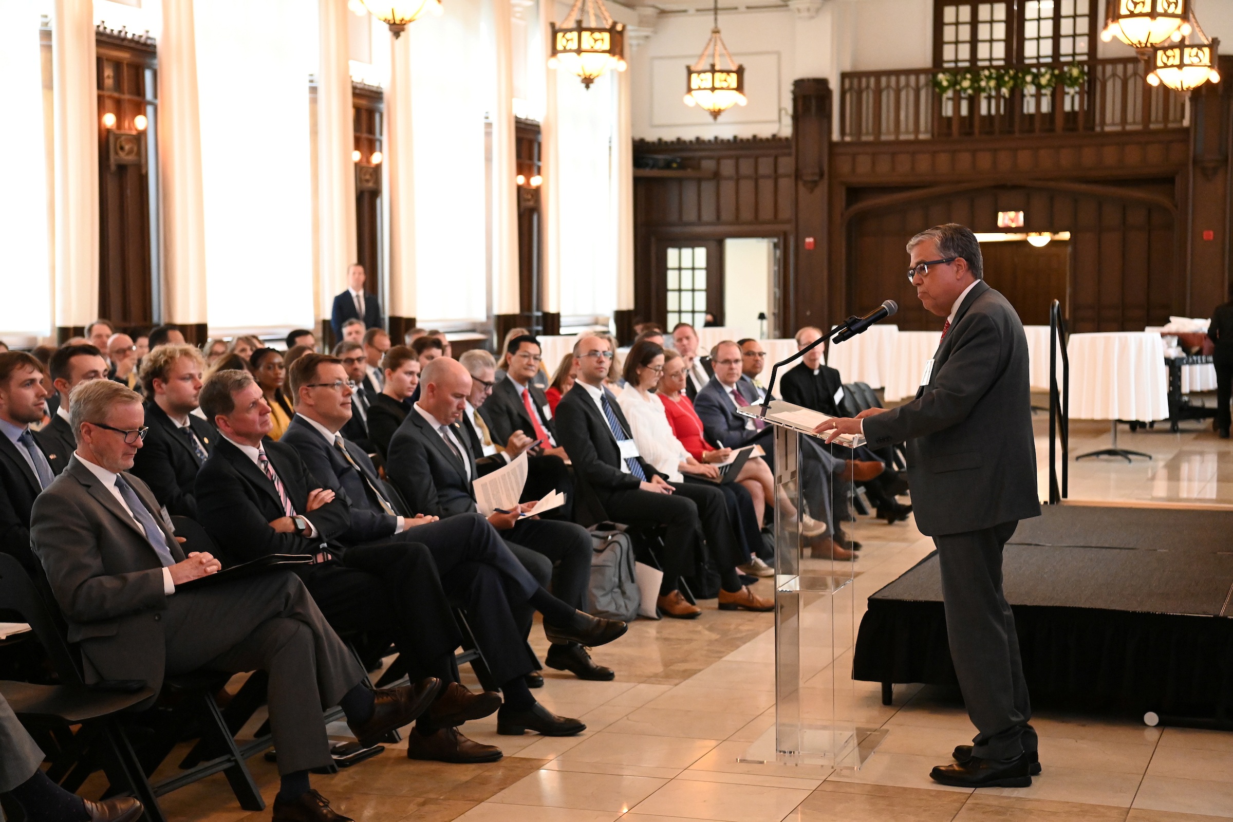 Peter Kilpatrick delivers an invocation to bless the June 8 gathering at Heritage Hall 