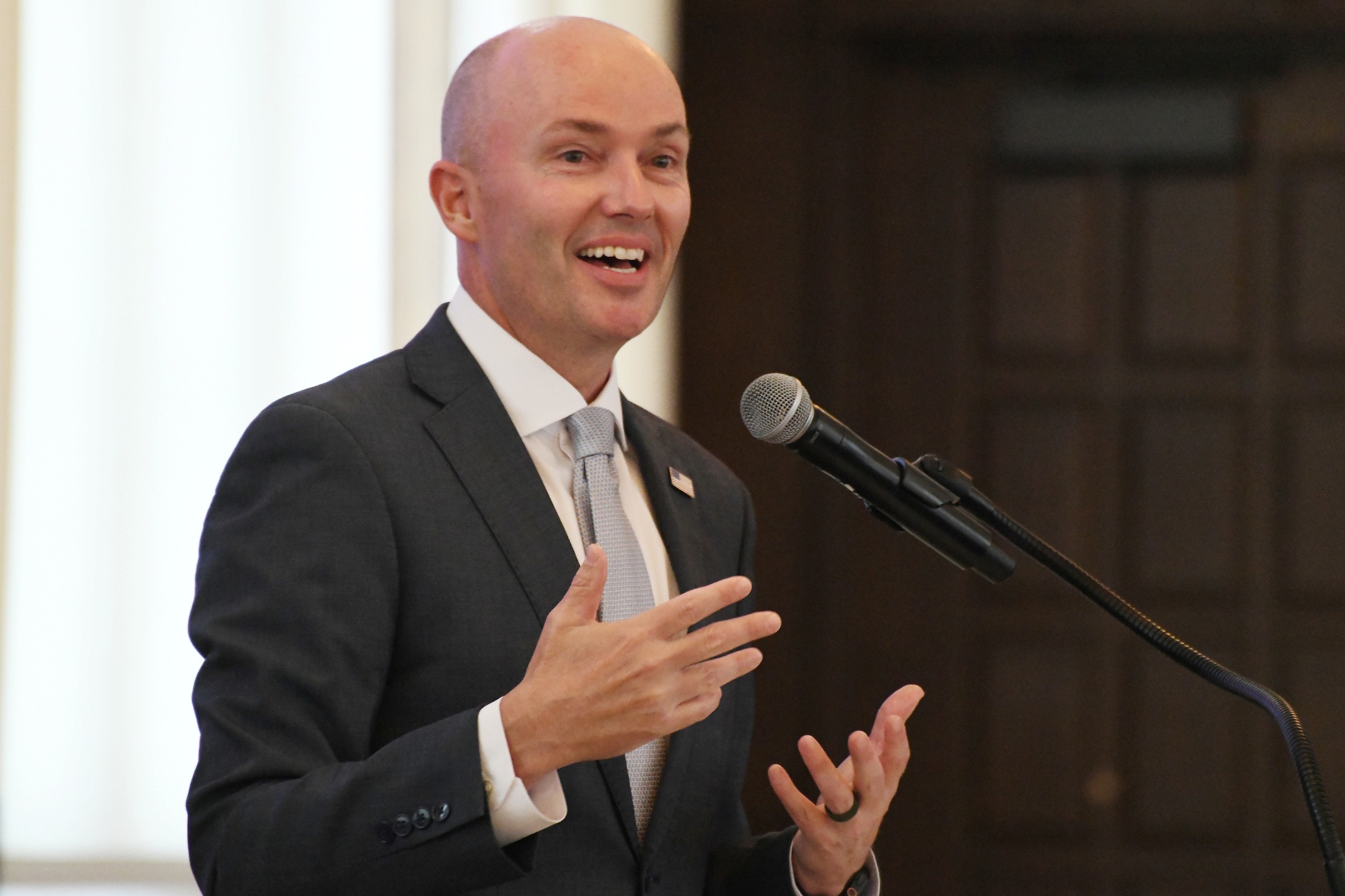 Utah Governor Spencer Cox speaks at Heritage Hall