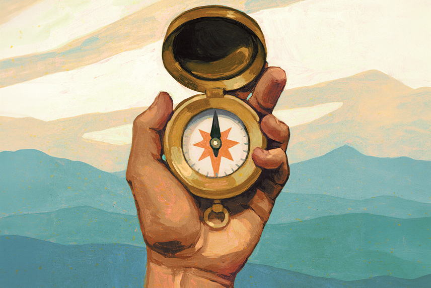 illustration of a hand holding a compass