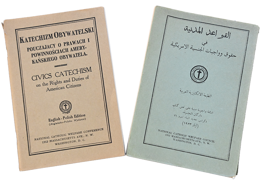 covers of civics catechisms in polish and arabic