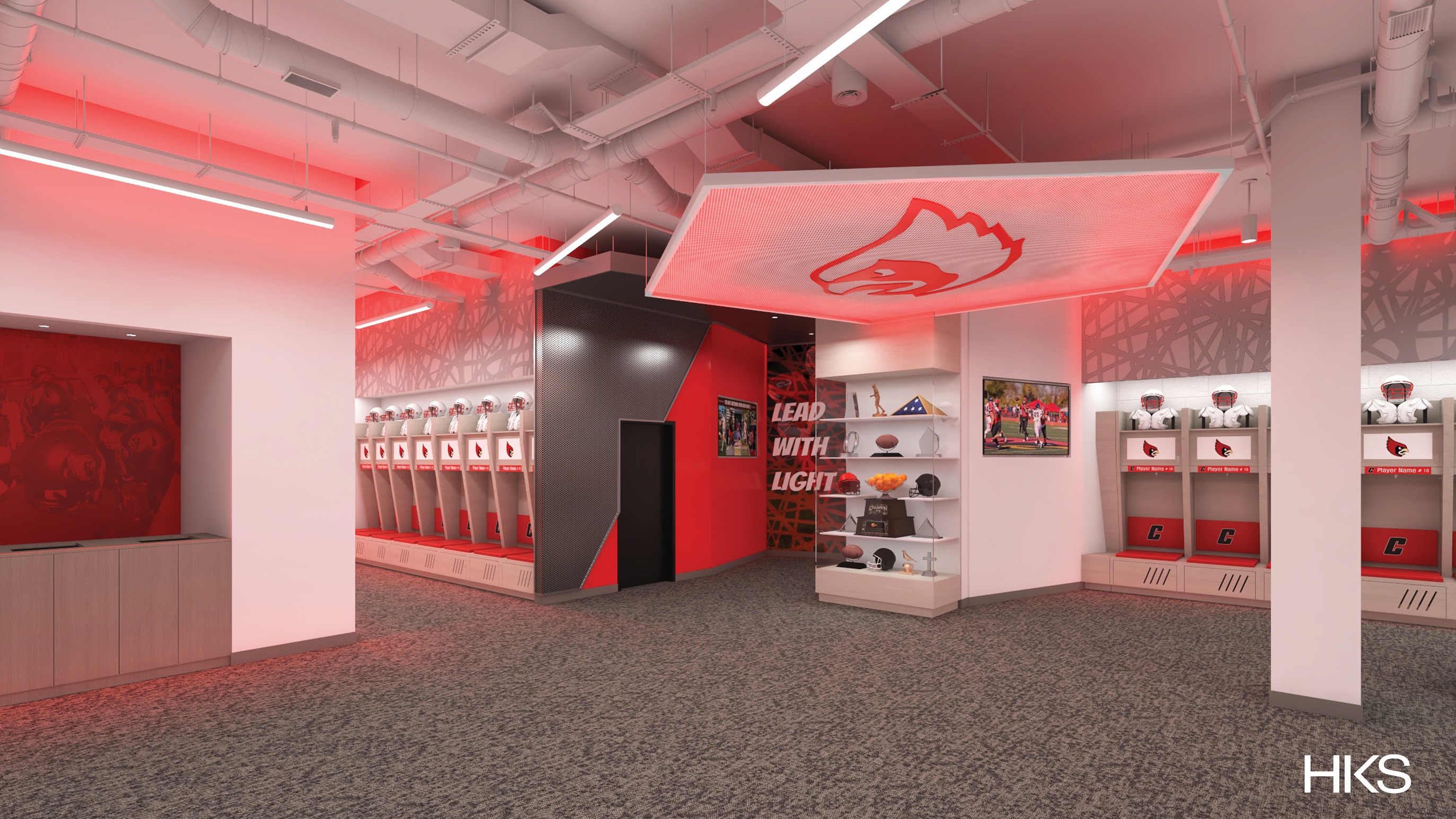 a rendering of the new football locker room