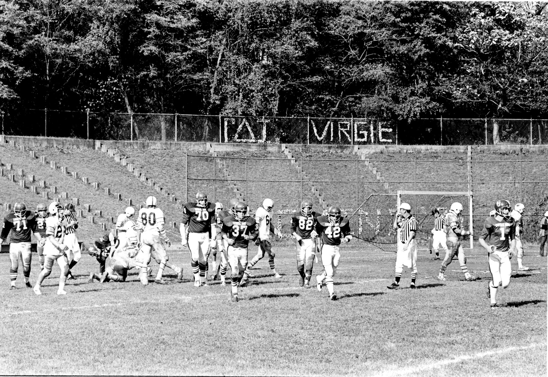 The 1975 CUA football team in a game