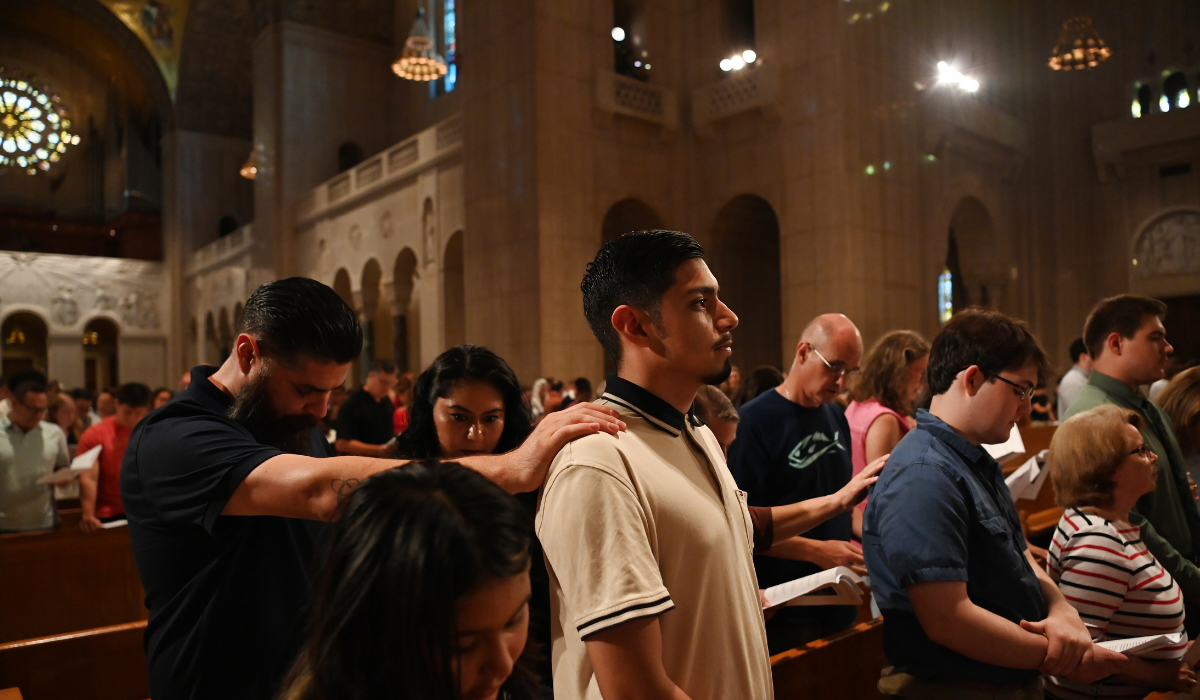 Families attend mass at the national basilica