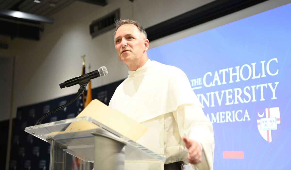 Father Aquinas Guilbeau speaks at Orientation