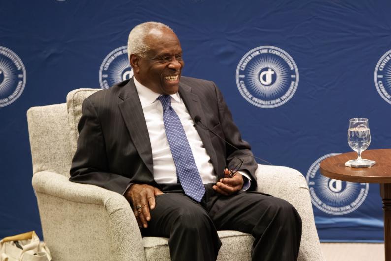 Supreme Court Justice Clarence Thomas addresses the Columbus School of Law at Catholic University
